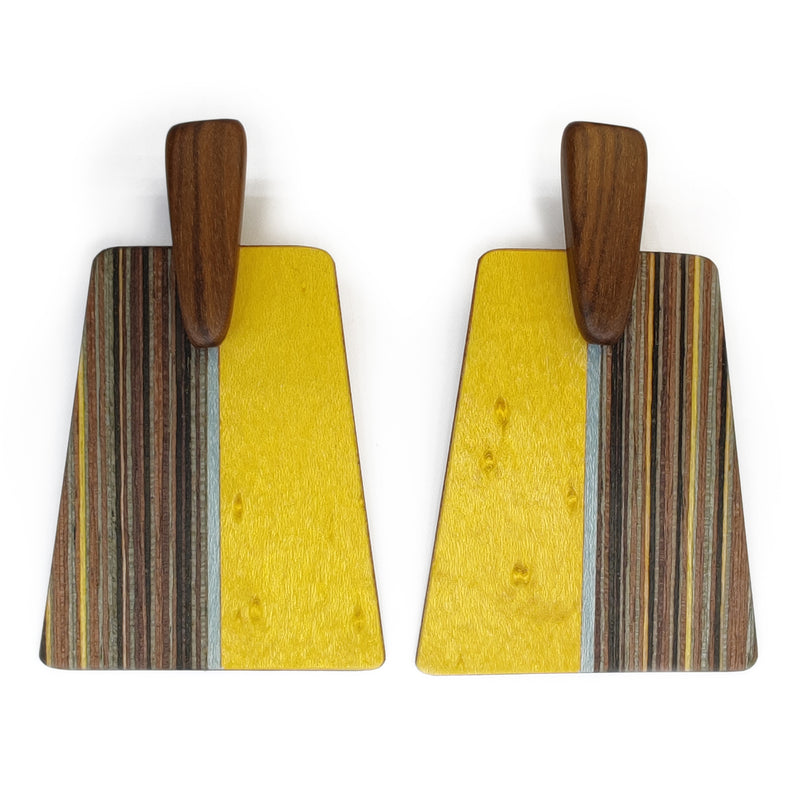 WOODIE TRAPEZE EARRINGS - Handmade - Plywood (3 crossed-laid layers of wood veneer)