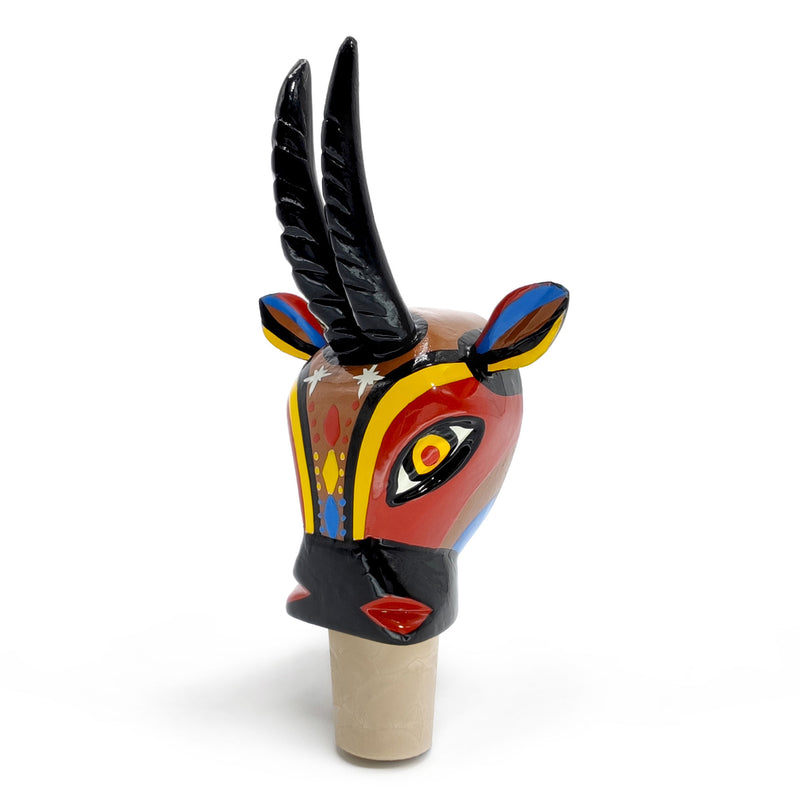 DECORATIVE BOTTLE STOPPER - The carnival goat - Hand-carved and painted wood