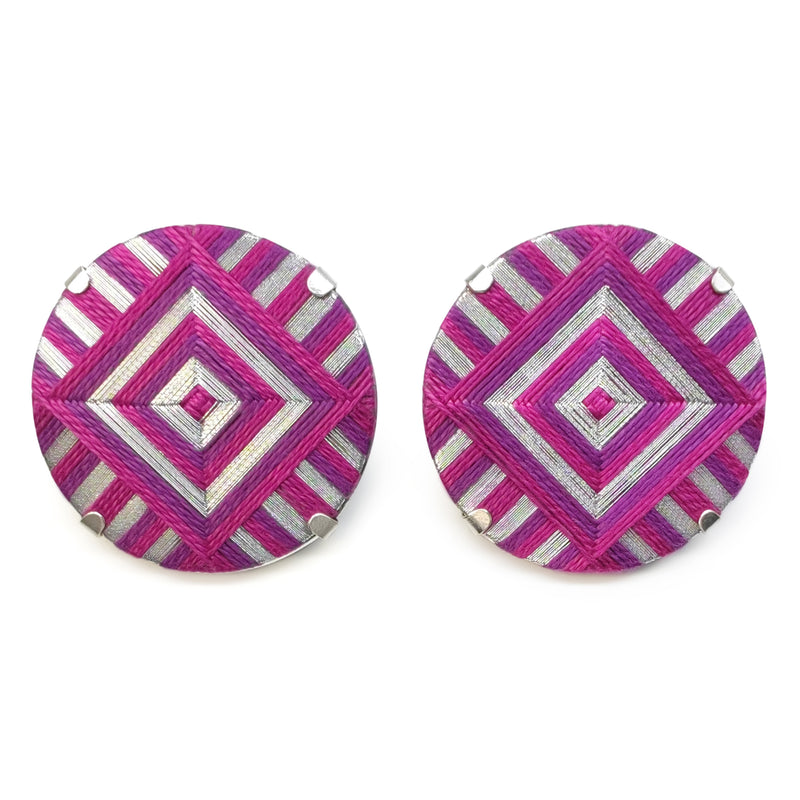 FILUM EARRINGS - Handmade - 925 sterling silver - Woven threads on wood