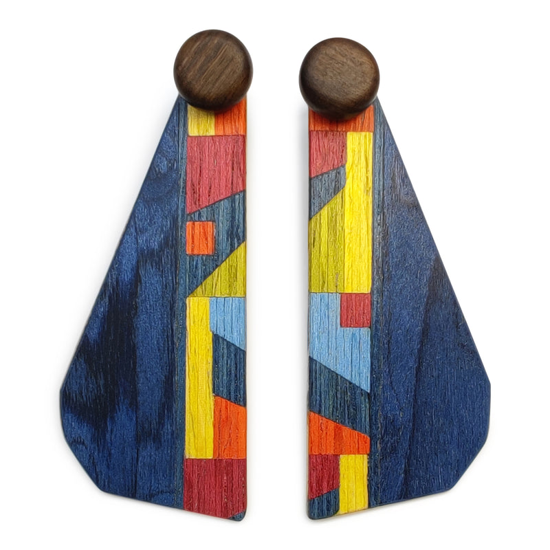 WOODIE TRIO EARRINGS - Handmade - Reversible - Plywood (3 crossed-laid layers of wood veneer)