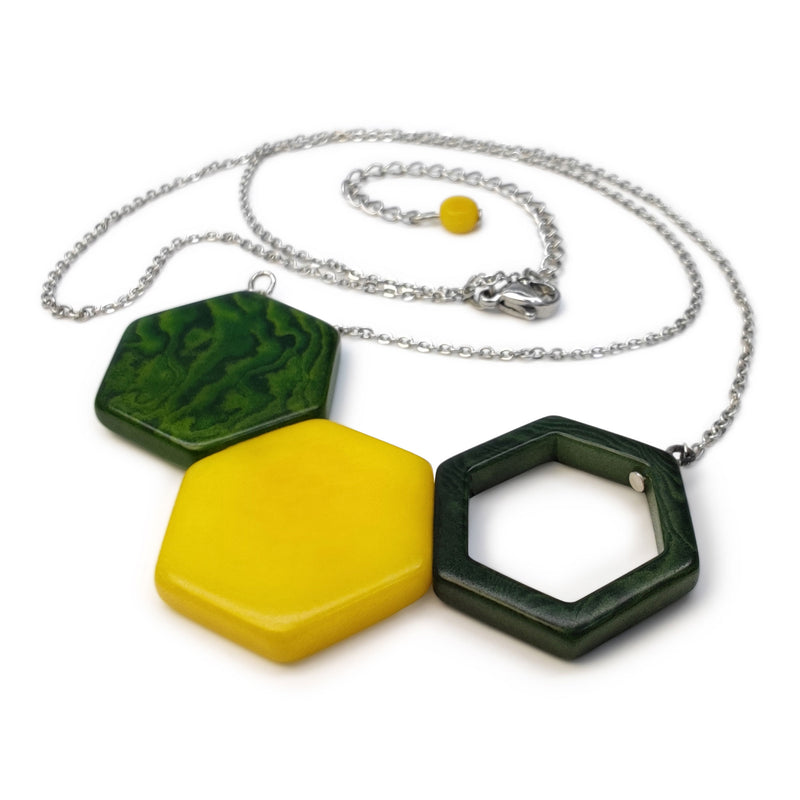 TRIPTYCH NECKLACE - Handmade - Stainless steel - Tagua (vegetable ivory)