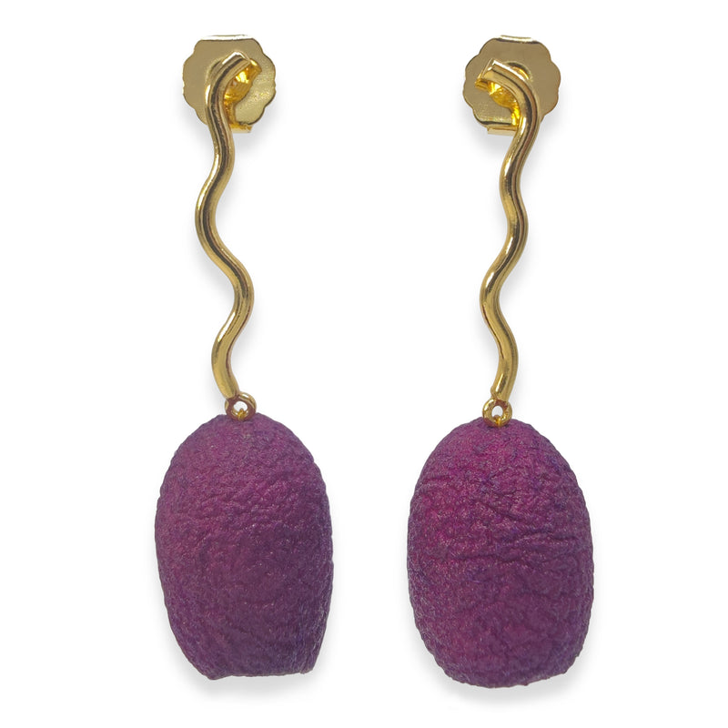 COCOON ECHO EARRINGS - Handmade - 24K gold-plated - Silk cocoons