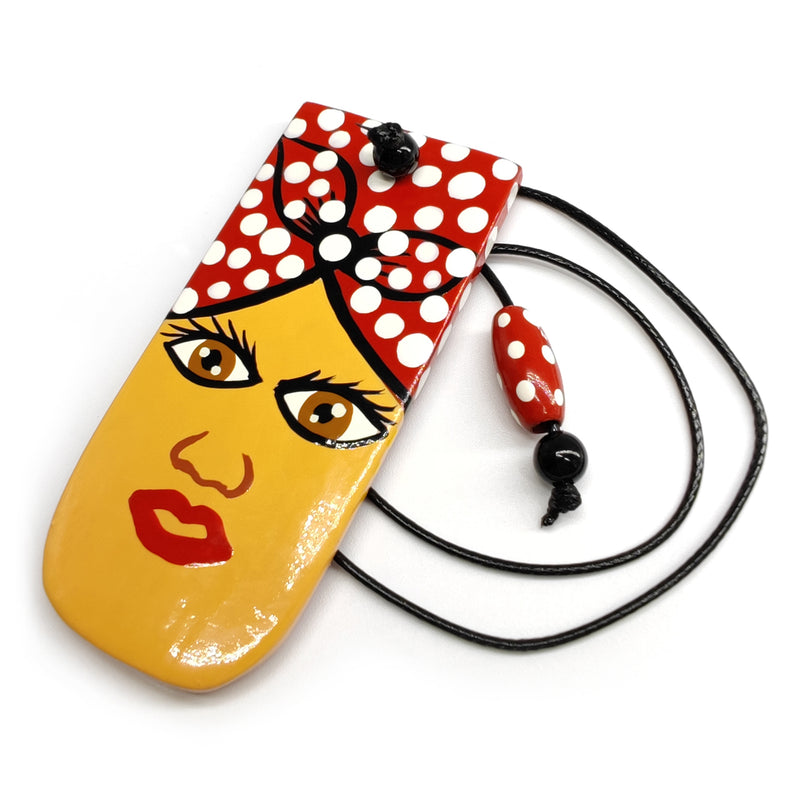 MINI BOOKMARK - The Barranquillera of the carnival - Hand-carved and painted wood, strong and long-lasting cord