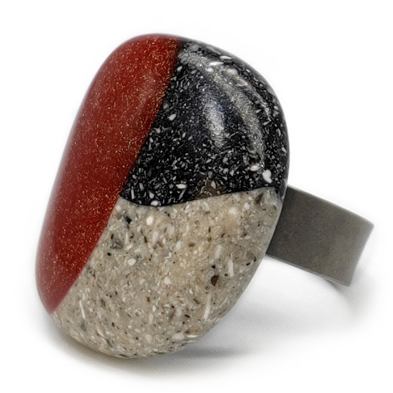 GRANITA RING - Handmade - Adjustable - Dark and light crushed cement, bronze powder