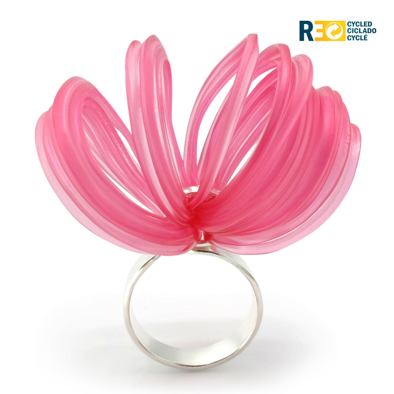 ECOBLOOM RING - Handmade - Adjustable - Sterling silver 925 - Recycled bottle cap plastic liners