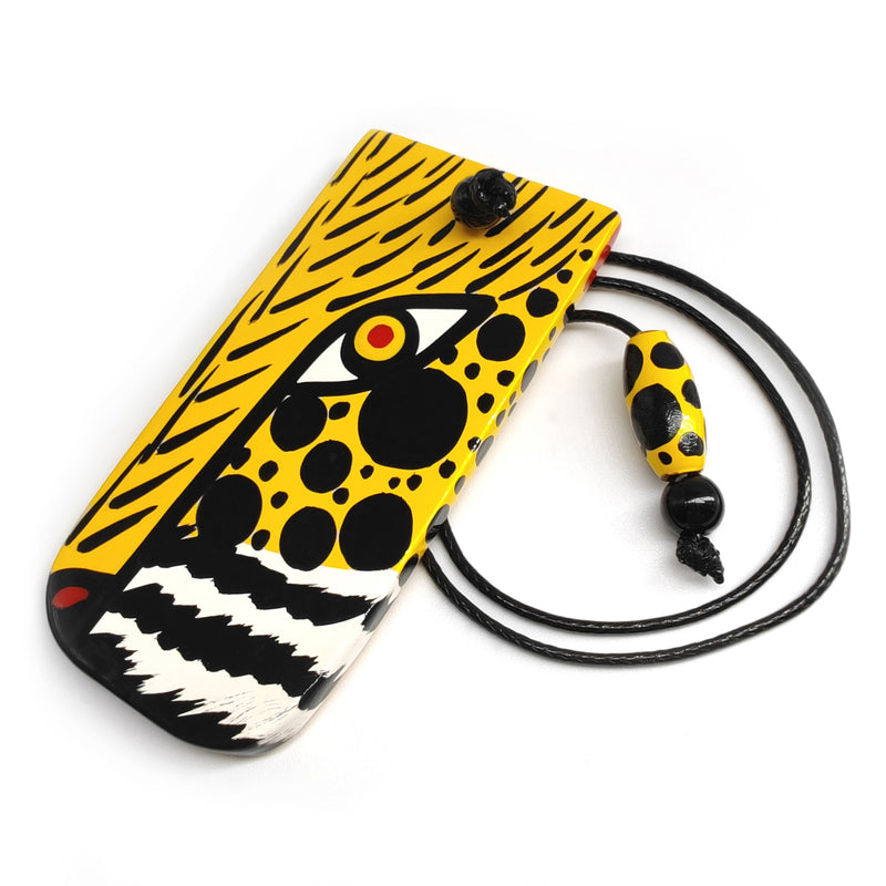 MINI BOOKMARK - The carnival jaguar - Hand-carved and painted wood, strong and long-lasting cord