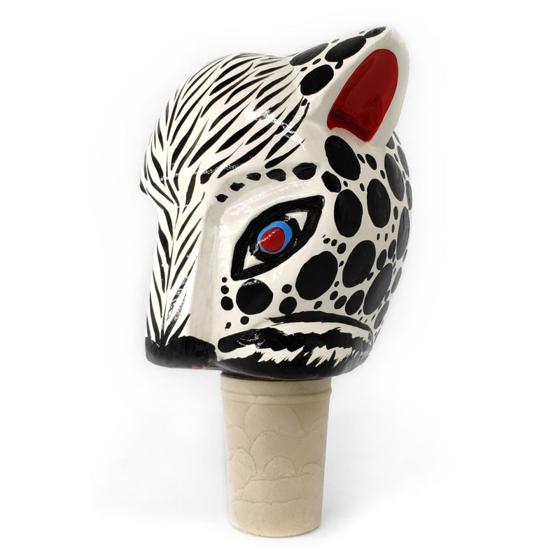 DECORATIVE BOTTLE STOPPER - The carnival white tiger - Hand-carved and painted wood