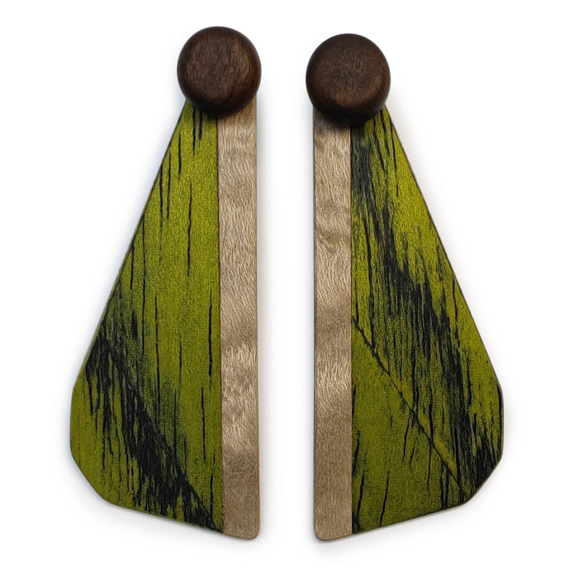 WOODIE TRIO EARRINGS - Handmade - Reversible - Plywood (3 crossed-laid layers of wood veneer)