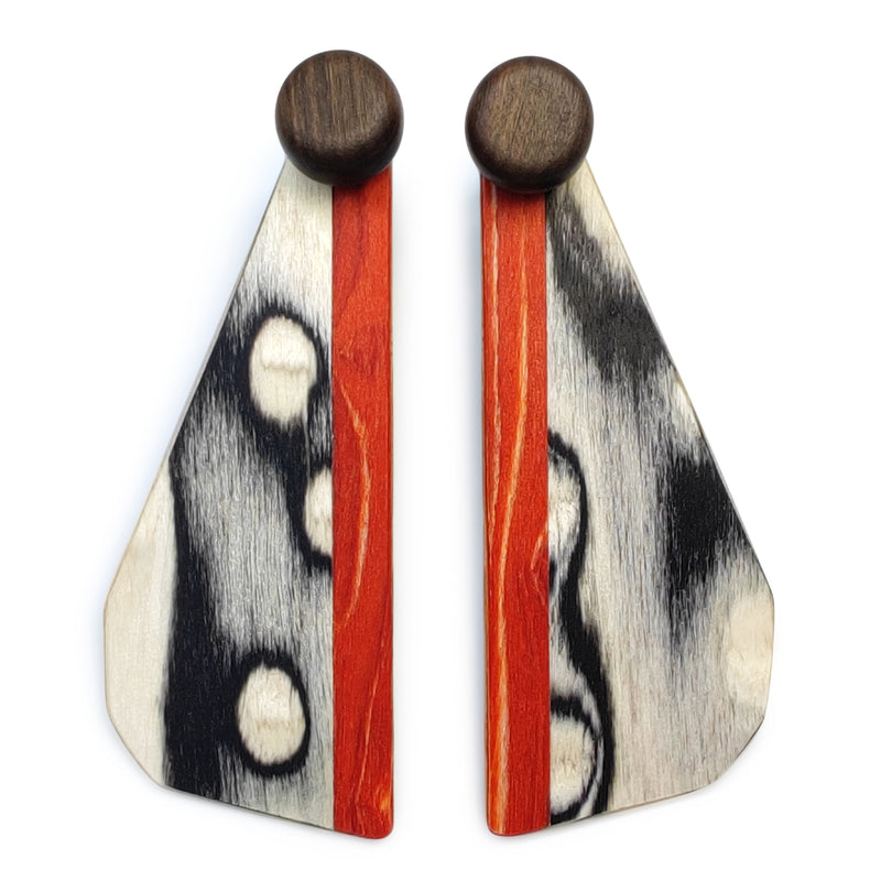 WOODIE TRIO EARRINGS - Handmade - Reversible - Plywood (3 crossed-laid layers of wood veneer)