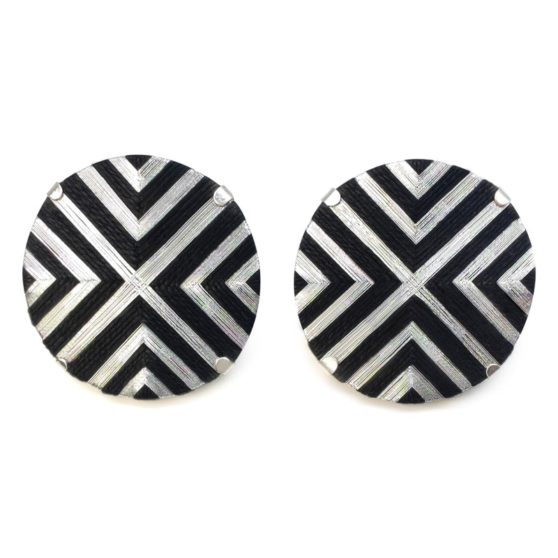 FILUM EARRINGS - Handmade - 925 sterling silver - Woven threads on wood