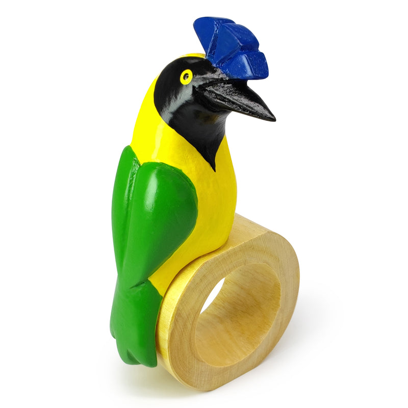 DECORATIVE NAPKIN RING - Green jay - Hand-carved and painted wood