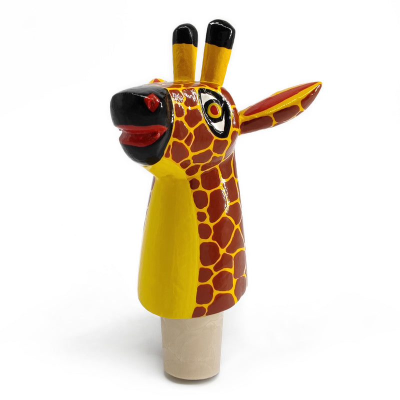 DECORATIVE BOTTLE STOPPER - The carnival giraffe - Hand-carved and painted wood
