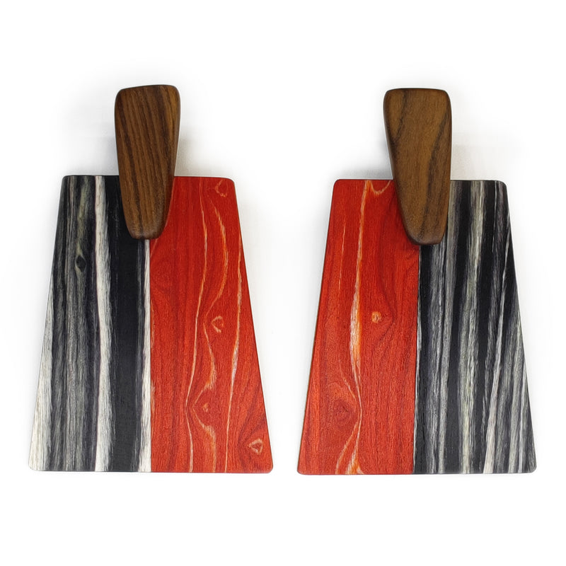 WOODIE TRAPEZE EARRINGS - Handmade - Plywood (3 crossed-laid layers of wood veneer)