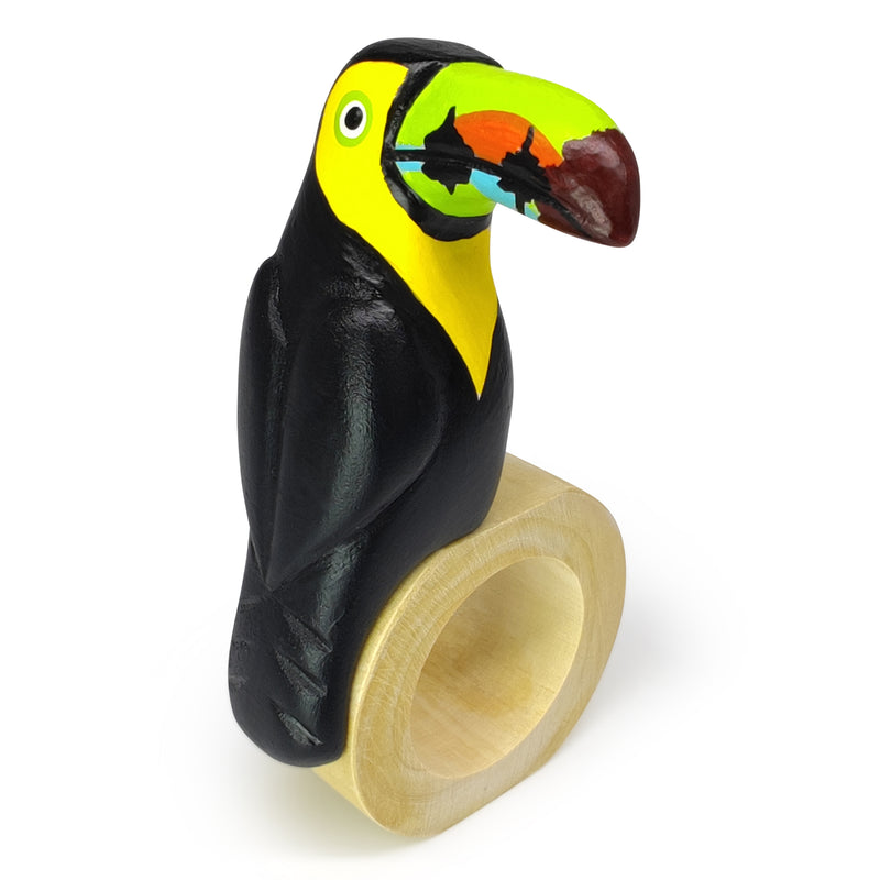 DECORATIVE NAPKIN RING - Toucan - Hand-carved and painted wood