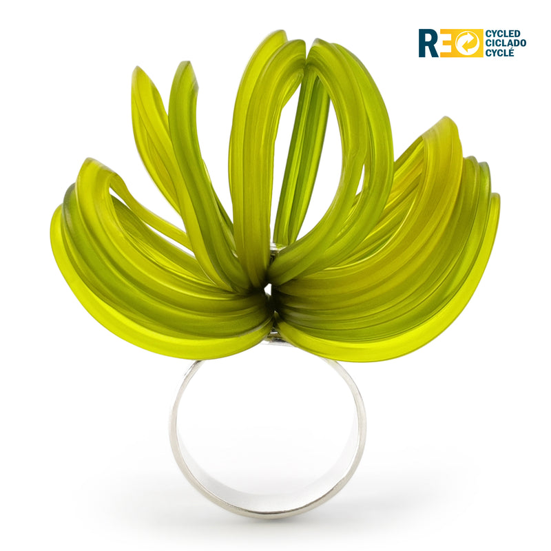 ECOBLOOM RING - Handmade - Adjustable - Sterling silver 925 - Recycled bottle cap plastic liners