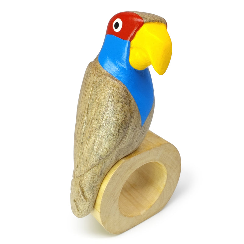 ANILLO DE SERVILLETA DECORATIVO - Guacamayo - Madera tallada y pintada a mano