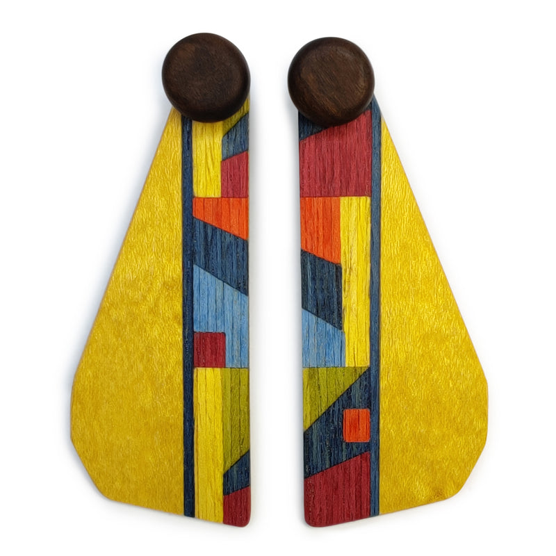 WOODIE TRIO EARRINGS - Handmade - Reversible - Plywood (3 crossed-laid layers of wood veneer)