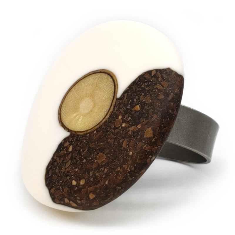 CAFECITA RING - Handmade - Adjustable - Coffee grounds, recovered wood