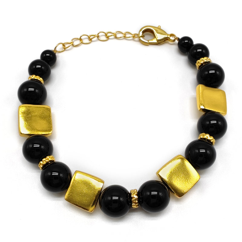 QUIMBAYA BRACELET - Handmade - 24K gold-plated - Onyx