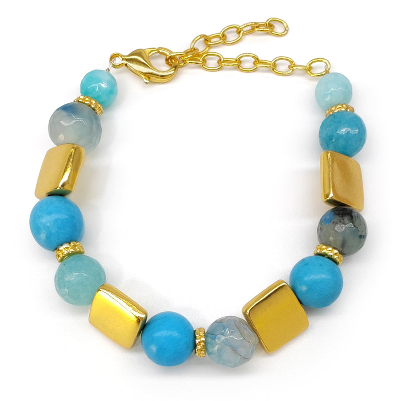 QUIMBAYA BRACELET - Handmade - 24K gold-plated - Agates, turquoises