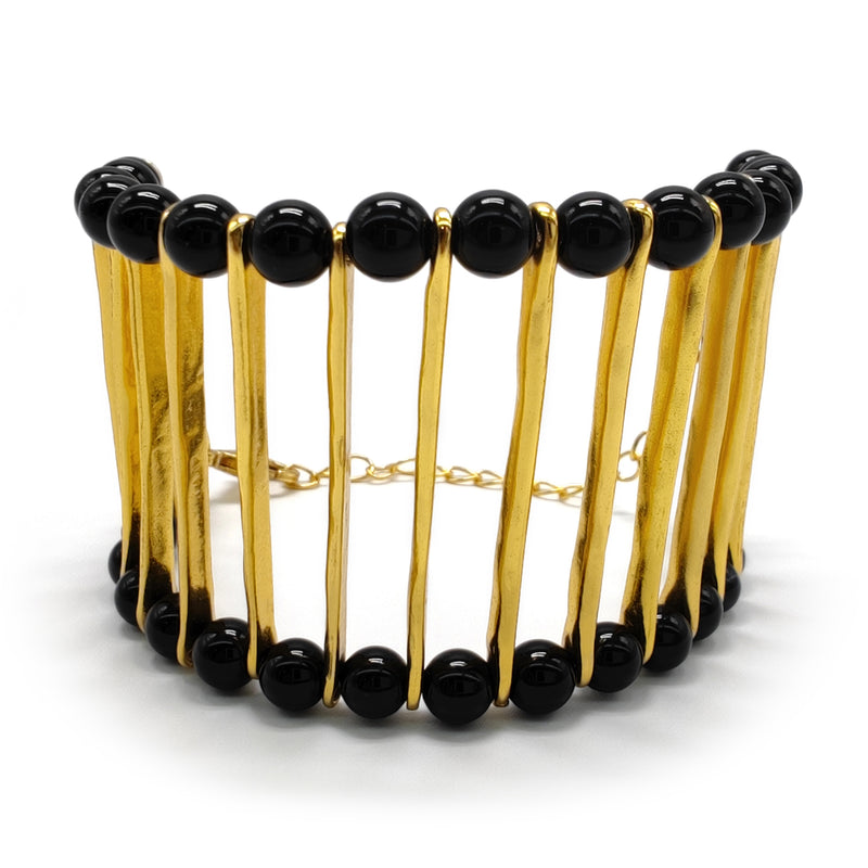 BRACELETE ELEGANCIA - Feita à mão - Banhada a ouro de 24 quilates - Ónix