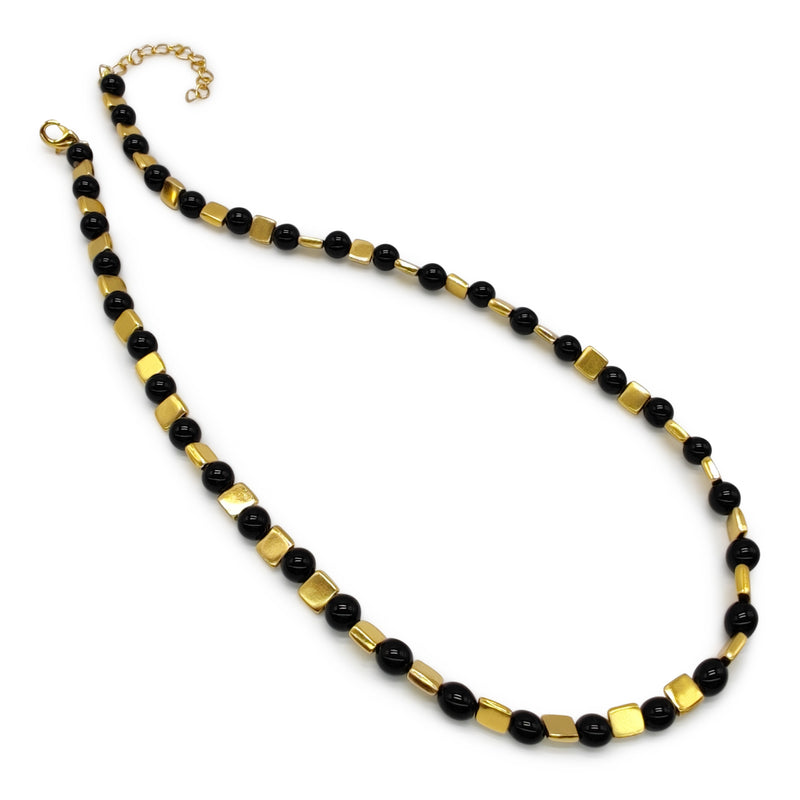 DORA NECKLACE - Handmade - 24K gold-plated - Onyx