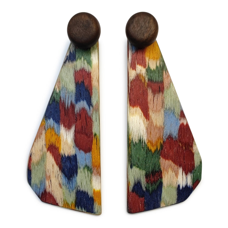 WOODIE TRIO EARRINGS - Handmade - Reversible - Plywood (3 crossed-laid layers of wood veneer)