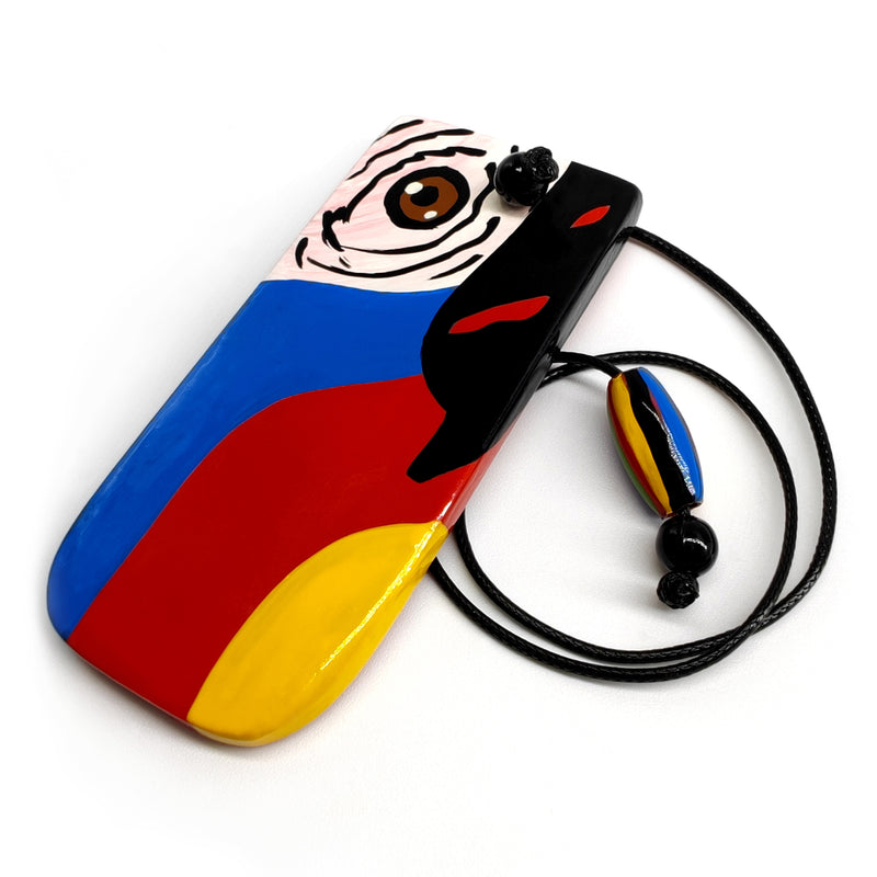 MINI BOOKMARK - The carnival macaw - Hand-carved and painted wood, strong and long-lasting cord