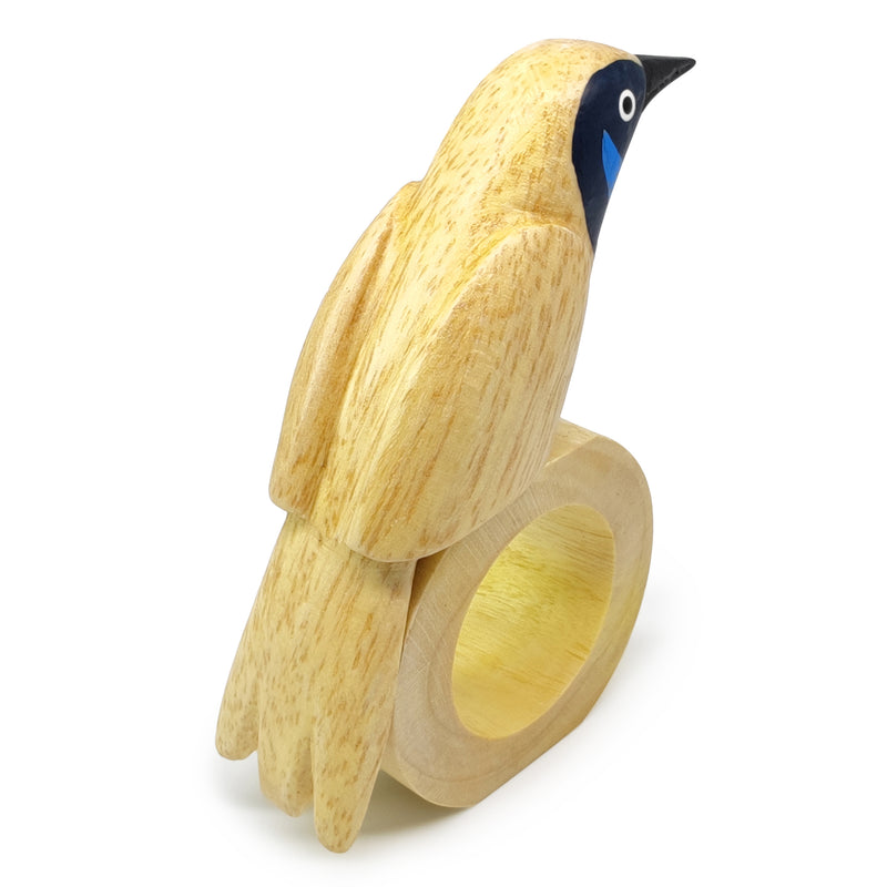 ARGOLA DE GUARDANAPO DECORATIVA - Melro-de-cauda-grande - Madeira esculpida e pintada à mão