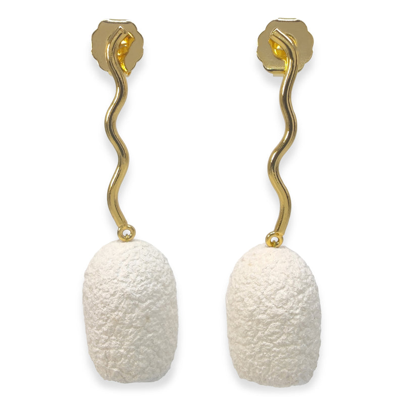 COCOON ECHO EARRINGS - Handmade - 24K gold-plated - Silk cocoons