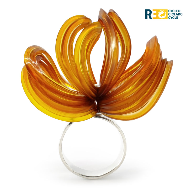 ECOBLOOM RING - Handmade - Adjustable - Sterling silver 925 - Recycled bottle cap plastic liners