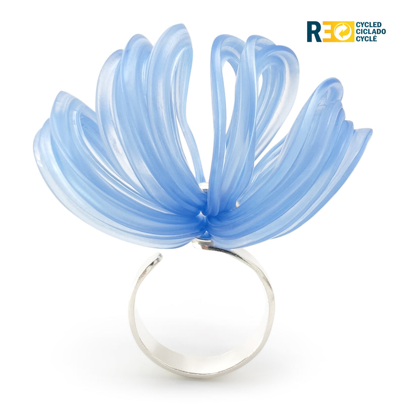 ECOBLOOM RING - Handmade - Adjustable - Sterling silver 925 - Recycled bottle cap plastic liners