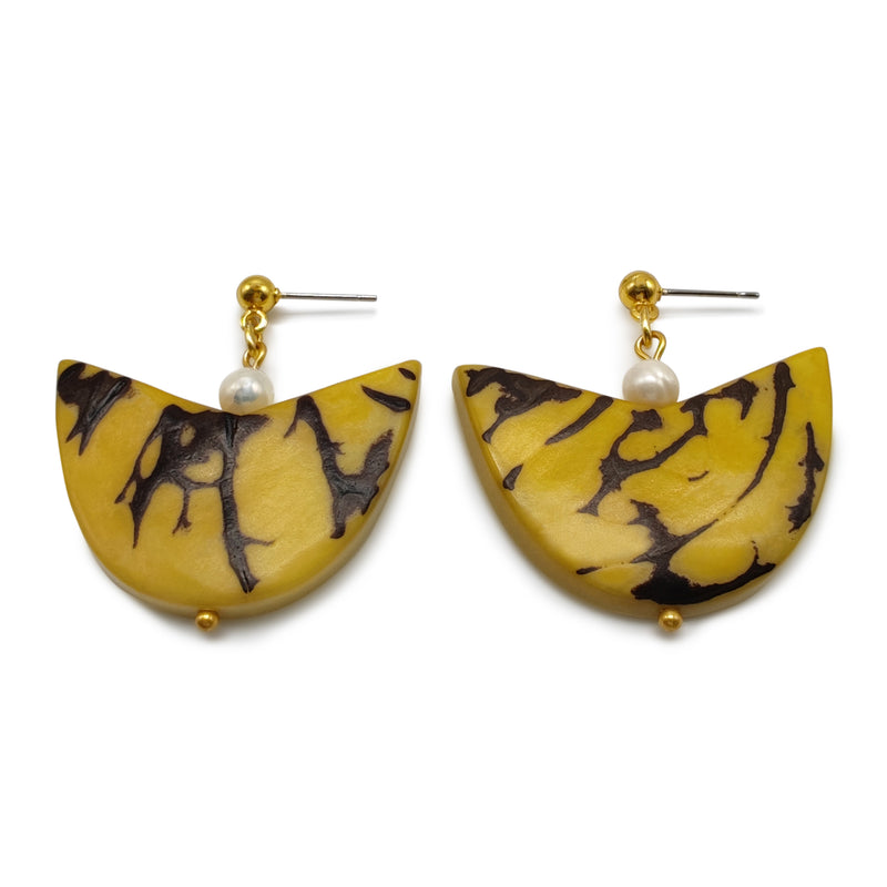 PALMA EARRINGS - Handmade - 24K gold-plated - Tagua (vegetable ivory), cultured pearls