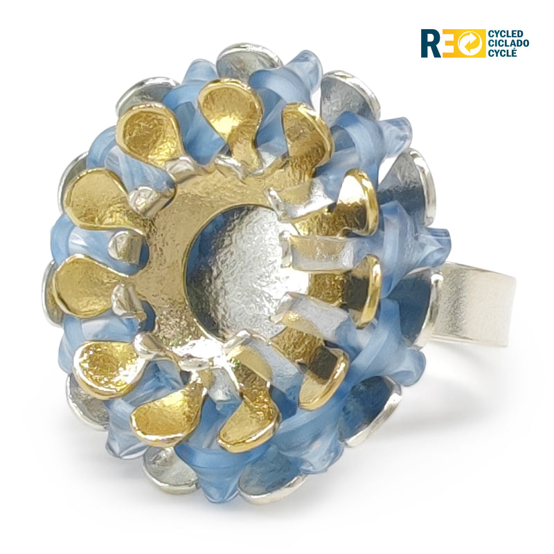 ECOSOL RING - Handmade - Adjustable - Sterling silver 925 and 24K gold-plated - Recycled bottle cap plastic liners