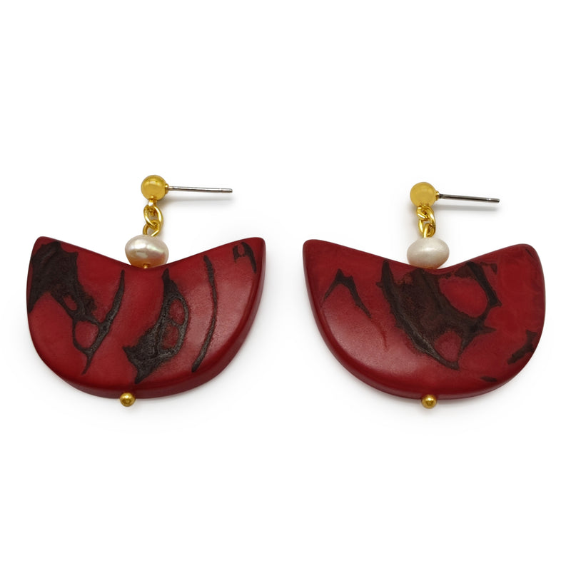 PALMA EARRINGS - Handmade - 24K gold-plated - Tagua (vegetable ivory), cultured pearls