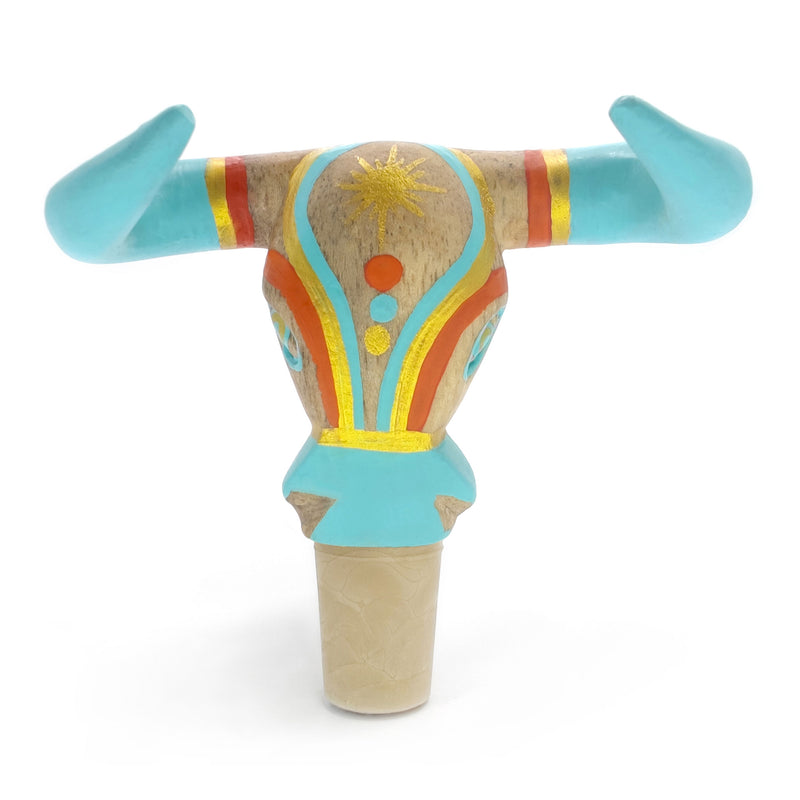 DECORATIVE BOTTLE STOPPER - The carnival bull - Hand-carved and painted wood