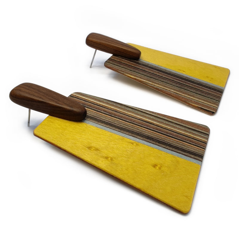 WOODIE TRAPEZE EARRINGS - Handmade - Plywood (3 crossed-laid layers of wood veneer)