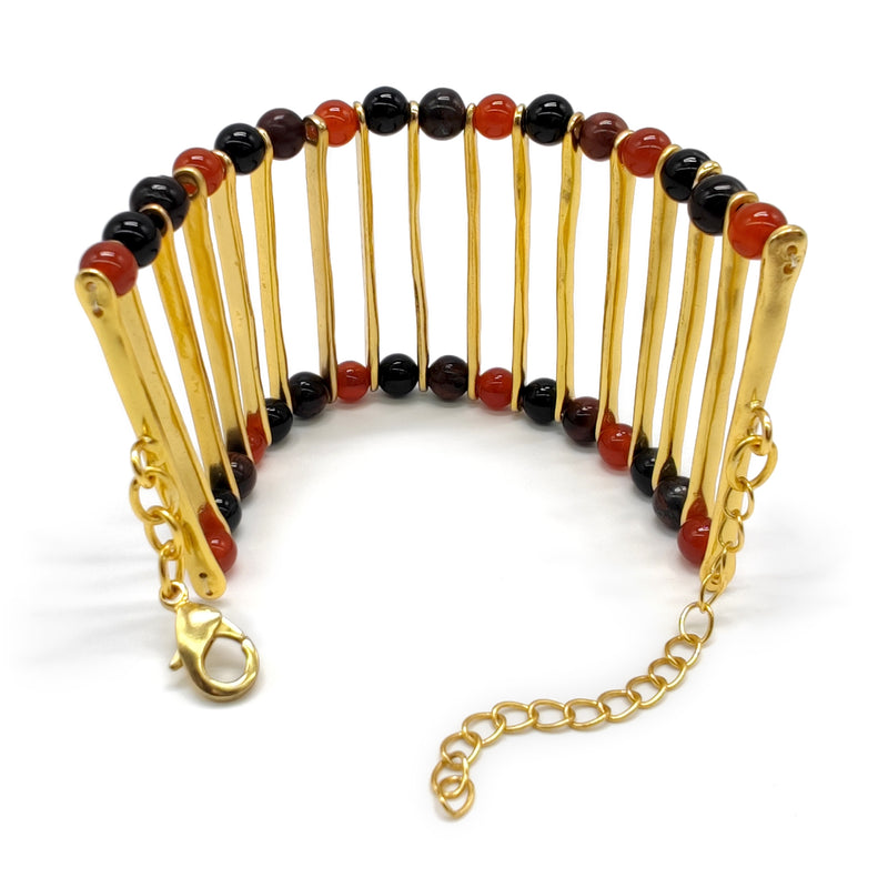 BRACELETE ELEGANCIA - Feita à mão - Banhada a ouro de 24 quilates - Ónix, ágatas