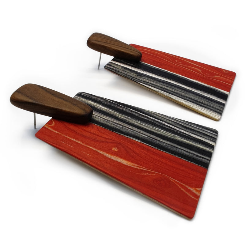 WOODIE TRAPEZE EARRINGS - Handmade - Plywood (3 crossed-laid layers of wood veneer)