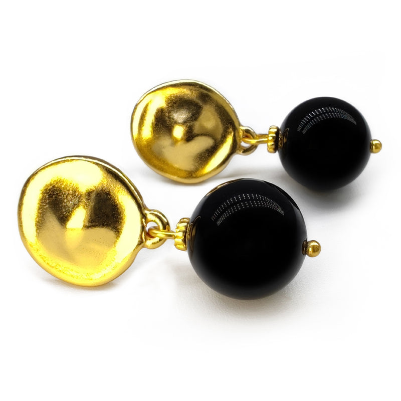 BRINCOS CALIMA - Feitos à mão - Banhados a ouro de 24 quilates - Ónix