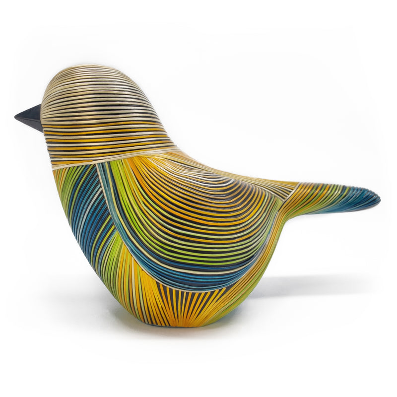 AVE DECORATIVA ANDINA - A arte do tamo - Madeira decorada com palha de trigo e cevada (marchetaria de palha)