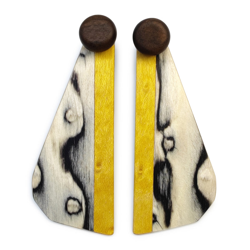 WOODIE TRIO EARRINGS - Handmade - Reversible - Plywood (3 crossed-laid layers of wood veneer)