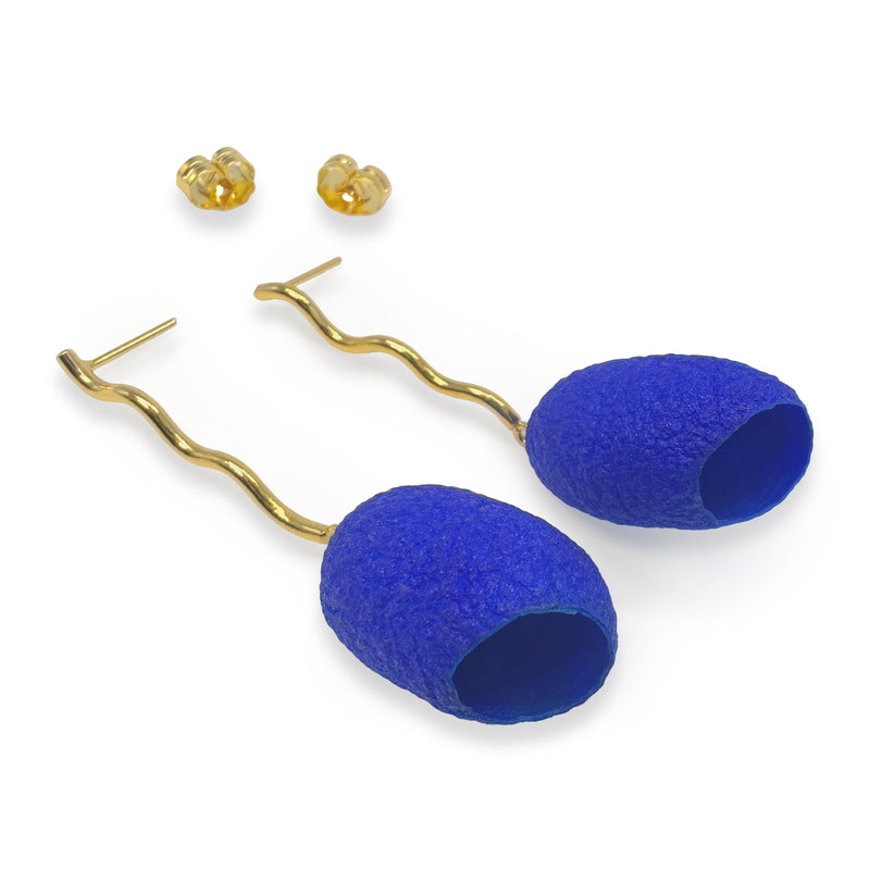 COCOON ECHO EARRINGS - Handmade - 24K gold-plated - Silk cocoons