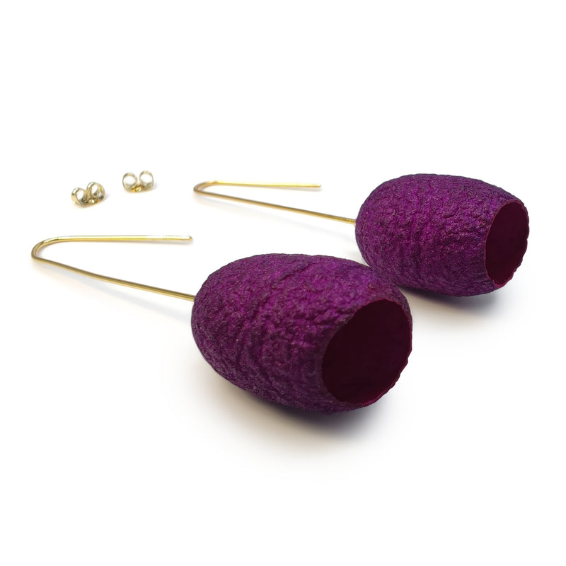 COCOON CLASSIC EARRINGS - Handmade - 24K gold-plated - Silk cocoons