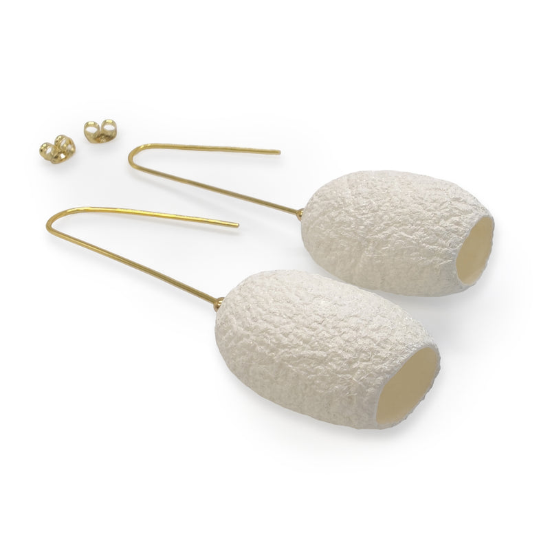 COCOON CLASSIC EARRINGS - Handmade - 24K gold-plated - Silk cocoons