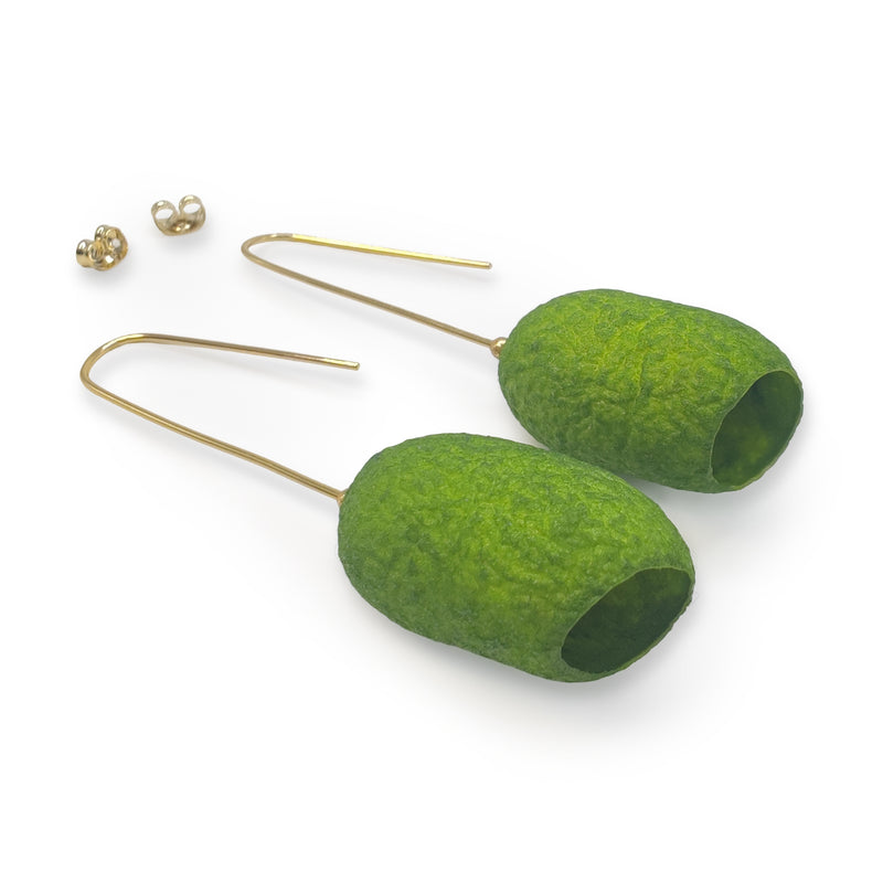 COCOON CLASSIC EARRINGS - Handmade - 24K gold-plated - Silk cocoons