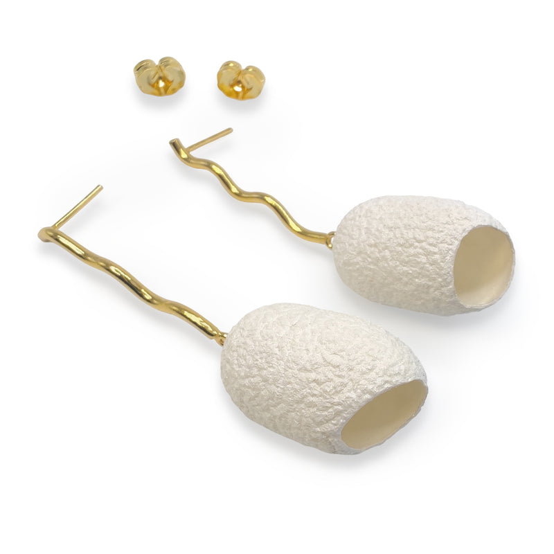 COCOON ECHO EARRINGS - Handmade - 24K gold-plated - Silk cocoons