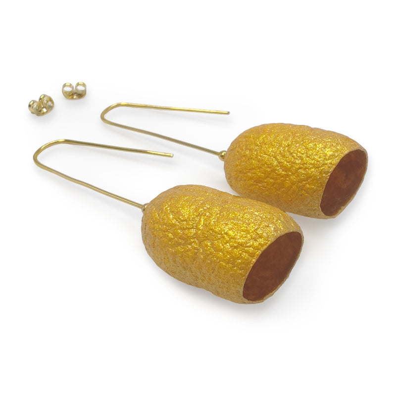 COCOON CLASSIC EARRINGS - Handmade - 24K gold-plated - Silk cocoons