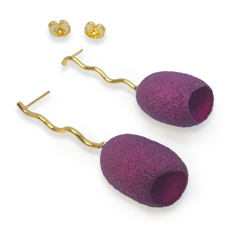 COCOON ECHO EARRINGS - Handmade - 24K gold-plated - Silk cocoons