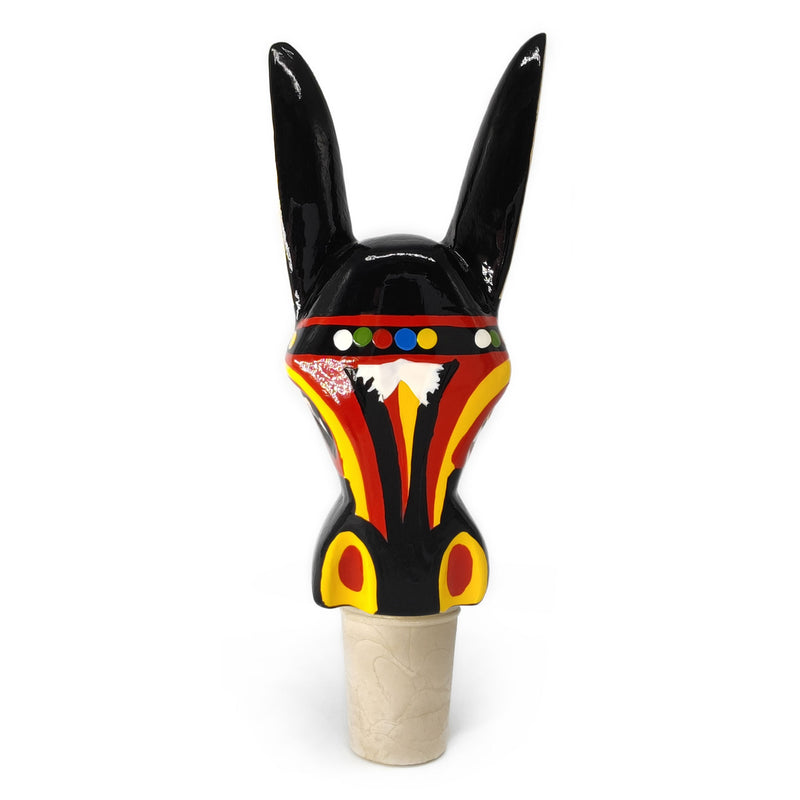 DECORATIVE BOTTLE STOPPER - The carnival donkey - Hand-carved and painted wood